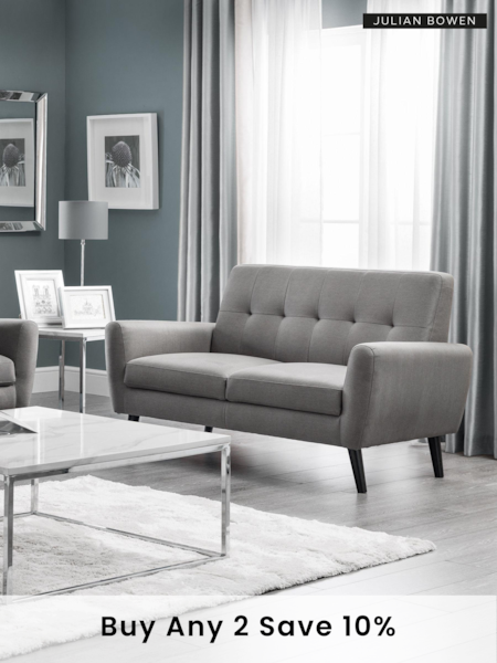 Julian Bowen Grey Monza Compact Retro 2 Seater Sofa (885944) | £350