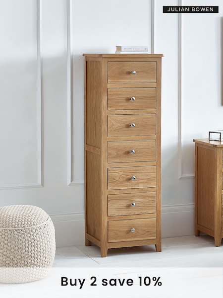 Julian Bowen Oak Mallory 7 Drawer Narrow Chest (886021) | £425
