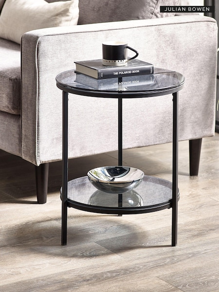 Julian Bowen Smoked GlassBlack Chicago Circular Lamp Table (886193) | £125