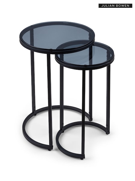 Julian Bowen Black Smoked Glass Chicago Round Nest of 2 Side Tables (886265) | £125