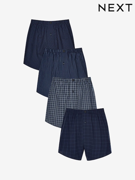 NavyBlue 4 pack Woven Pure 100% Cotton Boxers (886531) | £28