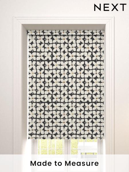 Black Mono Retro Geo Floral Made To Measure Roller Blind (886537) | £57