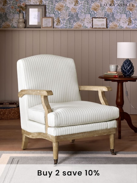 Laura Ashley Henley Stripe Duck Egg Blue Navenby Accent Chair (887032) | £399