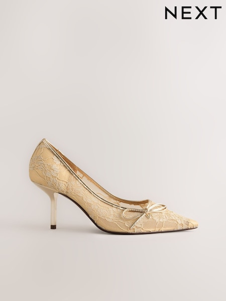Gold - Forever Comfort® Lace Bow Court Heels