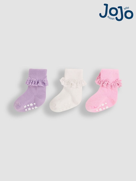 JoJo Maman Bébé Lilac Pastel 3-Pack Frilly Socks (887422) | £9.50