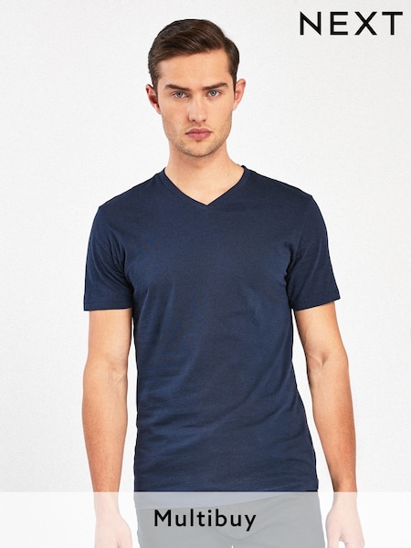 Navy Blue Slim Fit Essential V-Neck T-Shirt (887743) | £8