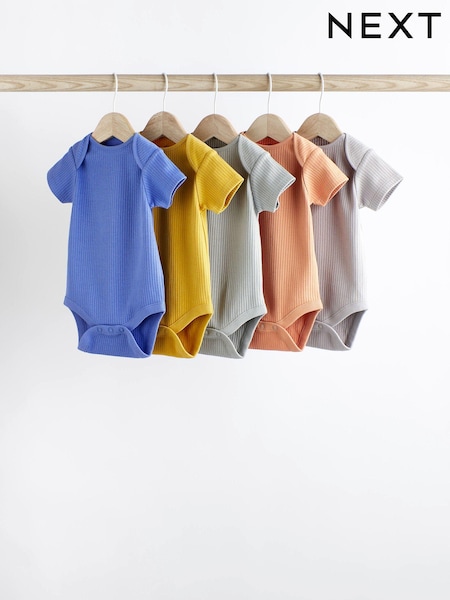 Multi Plain Rib Baby Bodysuits 5 Pack (887998) | £4 - £5