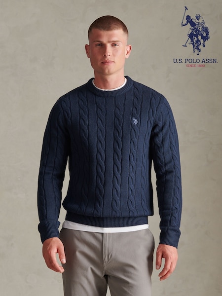 Blue - Regular U.s. Polo Assn. Cable Knit Crew Neck Jumper