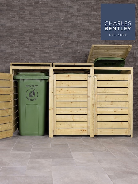 Charles Bentley Natural Wood Wooden Triple Bin Garden Storage Unit (888537) | £350