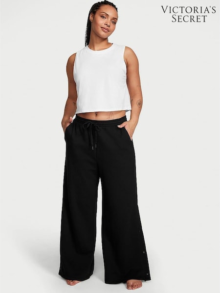 Victoria's Secret Pure Black Fleece Popper Wide Leg Jogger (888802) | £49