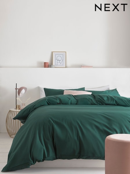 Green Dark Cotton Rich Plain Duvet Cover and Pillowcase Set (889693) | £18 - £45
