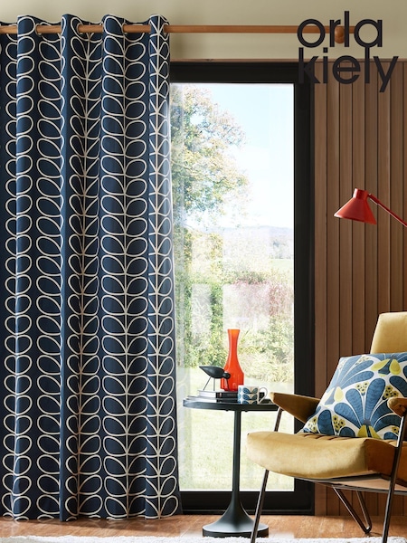 Orla Kiely Blue Linear Stem Eyelet Curtains (890137) | £56 - £124