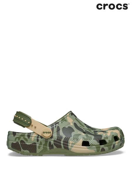 Green - Crocs Kids Classic Strap-back Camo Clogs