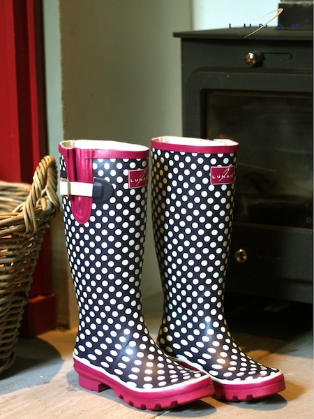 Lunar Navy Blue Polka Dot Adjustable Rubber Wellies (891344) | £35