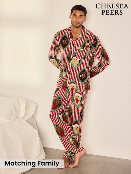 Red - Regular Chelsea Peers Christmas Chip & Friends Stripe Print Long Pyjamas Set