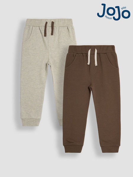 JoJo Maman Bébé Brown & Natural 100% Cotton Joggers 2 Pack (893756) | £21