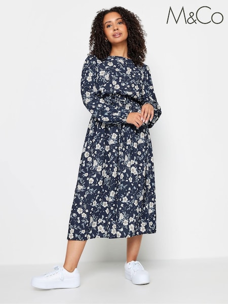 M&Co Blue Petite Butterfly Print Smock Midi Dress (894379) | £34