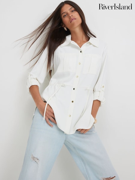Cream - River Island Soft Crepe Drawstring Waist Shirt