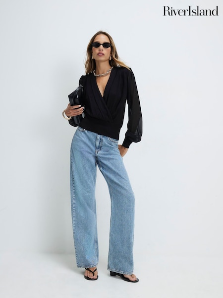 Black - River Island Hybrid Knit Long Sleeve Top