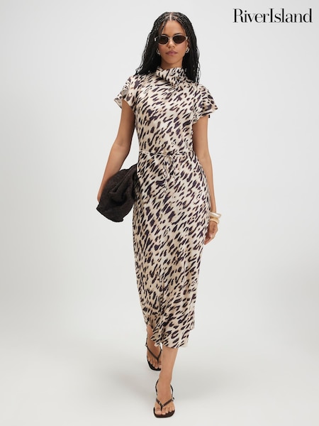 Brown - River Island Leopard Print Midi Dress