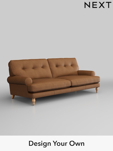 Antiqued Leather/Light Tan Brown Erin Buttoned Back Leather Deep Sit (895909) | £2,199