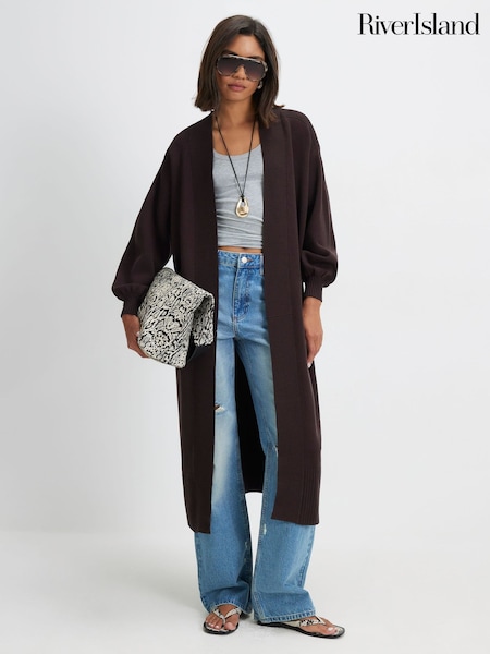 Brown - River Island Ribbed Maxi Cardigan