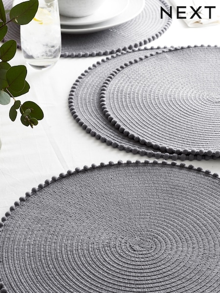 Set of 4 Charcoal Grey Pom Pom Placemats (896135) | £14