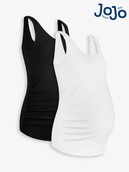 JoJo Maman Bébé Black & White 2-Pack Ruched Maternity Vest Tops (897670) | £32