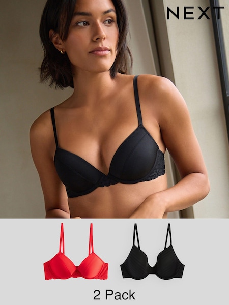 Red/Black Push Up Pad Plunge Smoothing T-Shirt Bras 2 Pack A-E (898362) | £26