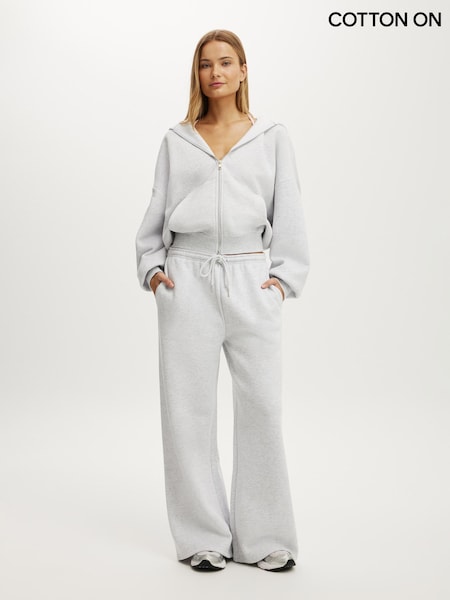 Grey - Cotton On Plush Tie Waist Wide Leg Sweatpant