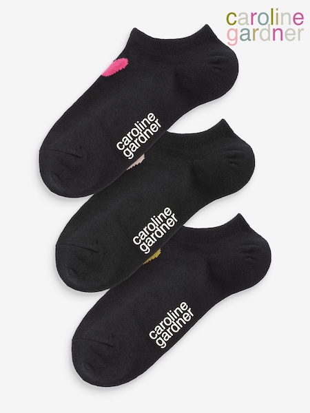 Caroline Gardner Black Signature Heart Trainer Socks 3 Pack (899429) | £14