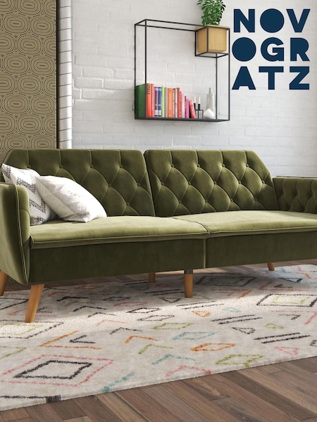 Novogratz Green Tallulah Velvet Memory Foam Futon Sofa (899484) | £638