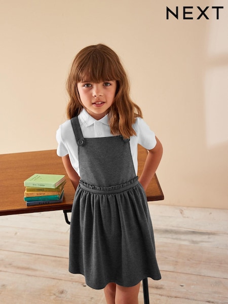 Grey Jersey Stretch Frill Detail School Pinafore (3-14yrs) (900280) | £11 - £14