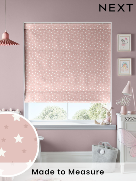 Blush Pink 100% Cotton Ditsy Stars Made To Measure Roman Blinds (900336) | £70
