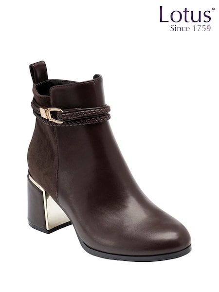 Brown - Lotus Heeled Ankle Boots