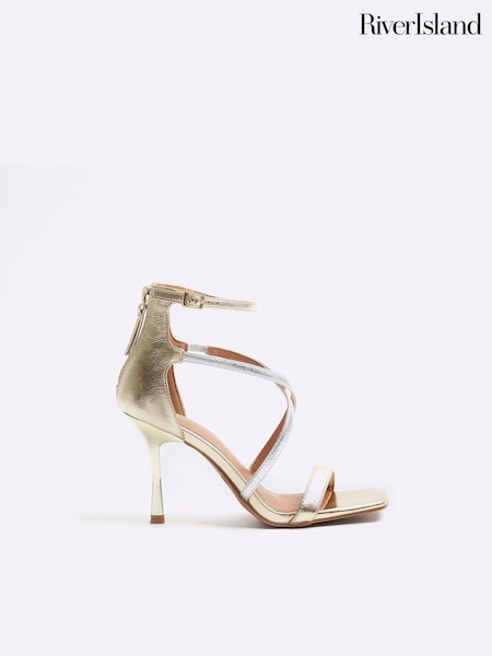 River Island Gold Closed Cross Strap Sandals (900610) | £35