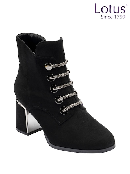 Black Suede - Lotus Heeled Ankle Boots