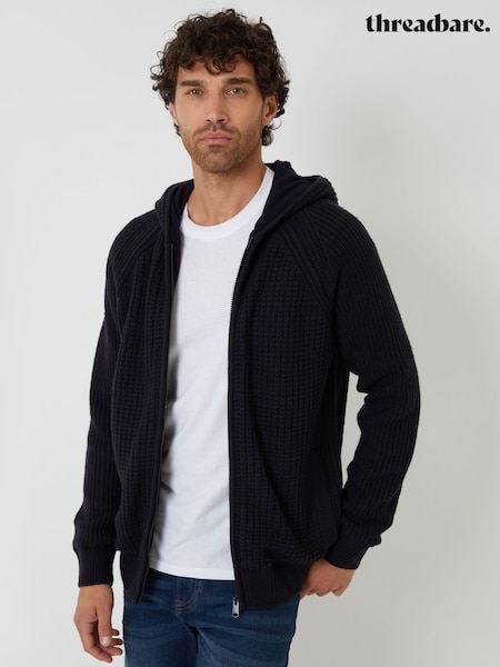 Threadbare Blue Zip-Up Knitted Hoodie with Microfleece Lining (900848) | £40