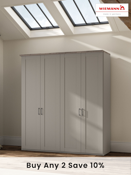 Wiemann Pebble Grey Truro 4 Door Wood Semi Fitted Wardrobe (901021) | £1,275