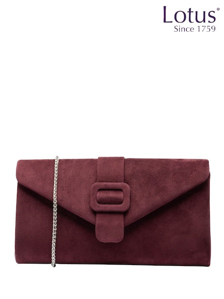 Red - Lotus Clutch Bag With Chain