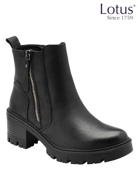Black - Lotus Heeled Ankle Boots