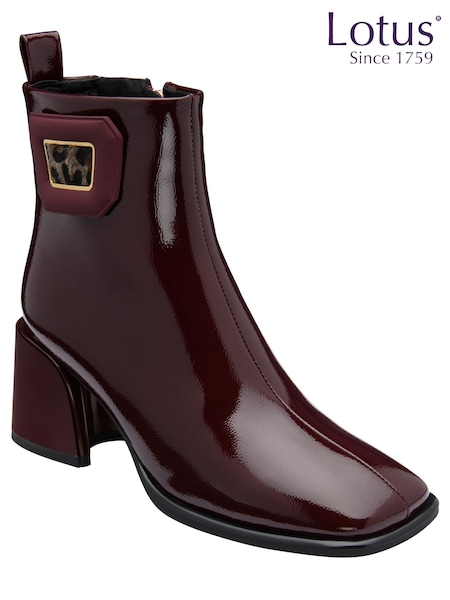 Red - Lotus Patent Heeled Ankle Boots