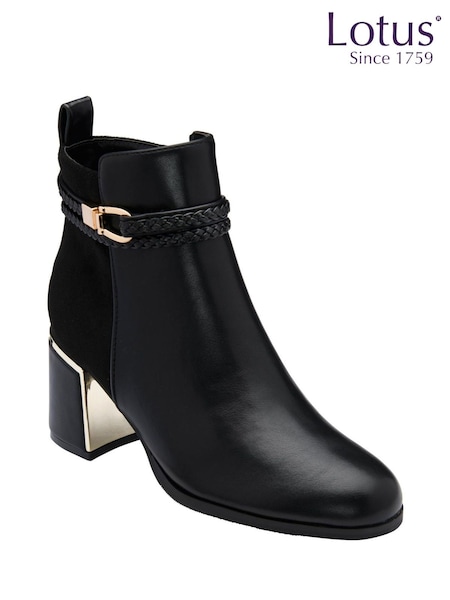 Black - Lotus Heeled Ankle Boots