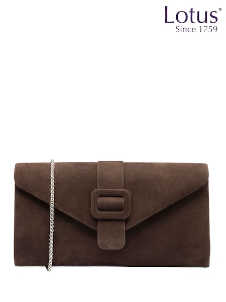 Brown - Lotus Clutch Bag With Chain