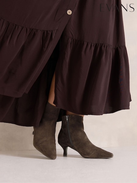 Brown - Evans Suede Kitten Heel Pointed Boots