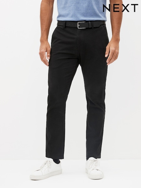Black Slim Fit Belted Soft Touch Chino Trousers (902790) | £30