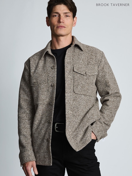 Brown - Regular Brook Taverner Prince Of Wales Check Overshirt