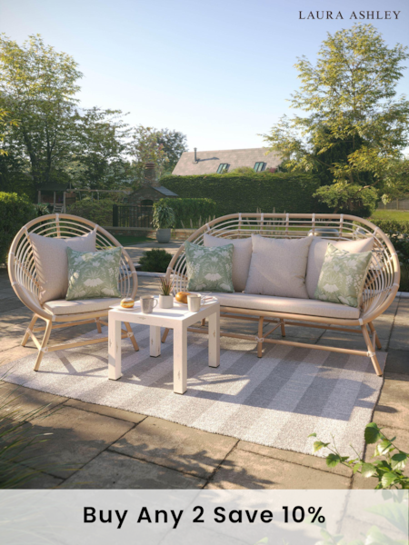 Laura Ashley White Garden Havana Casual Lounging Sofa Set with Seat Cushions (904086) | £1,160