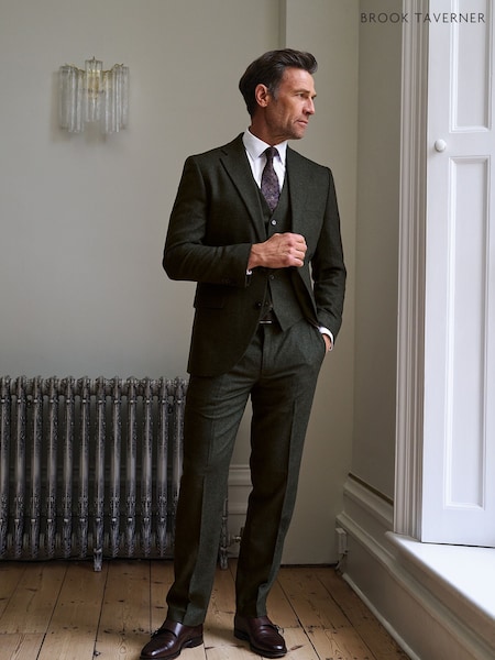Green - Regular Brook Taverner Italian Wool Blend Donegal Suit Jacket