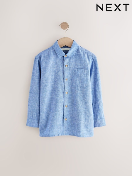 Blue Plain Long Sleeve Linen Mix Relax Fit Shirt (3-16yrs) (904742) | £14 - £19